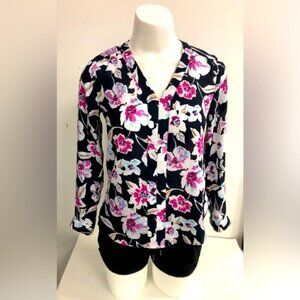 BANANA REPUBLIC FLORAL V NECK LONG SLEEVE BLOUSE